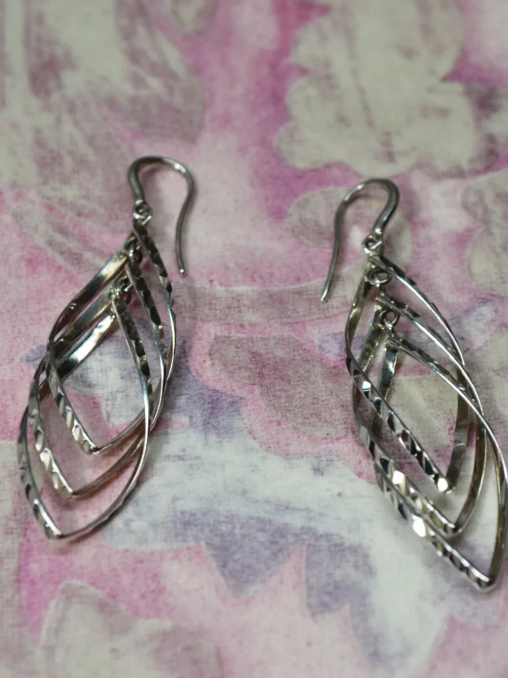 Sterling 925 Silver Faceted Dangle Earrings, Triple Loops, Thailand